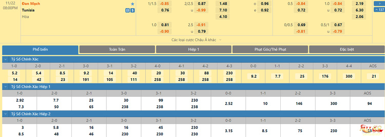 Soi kèo trận đấu Đan Mạch vs Tunisia